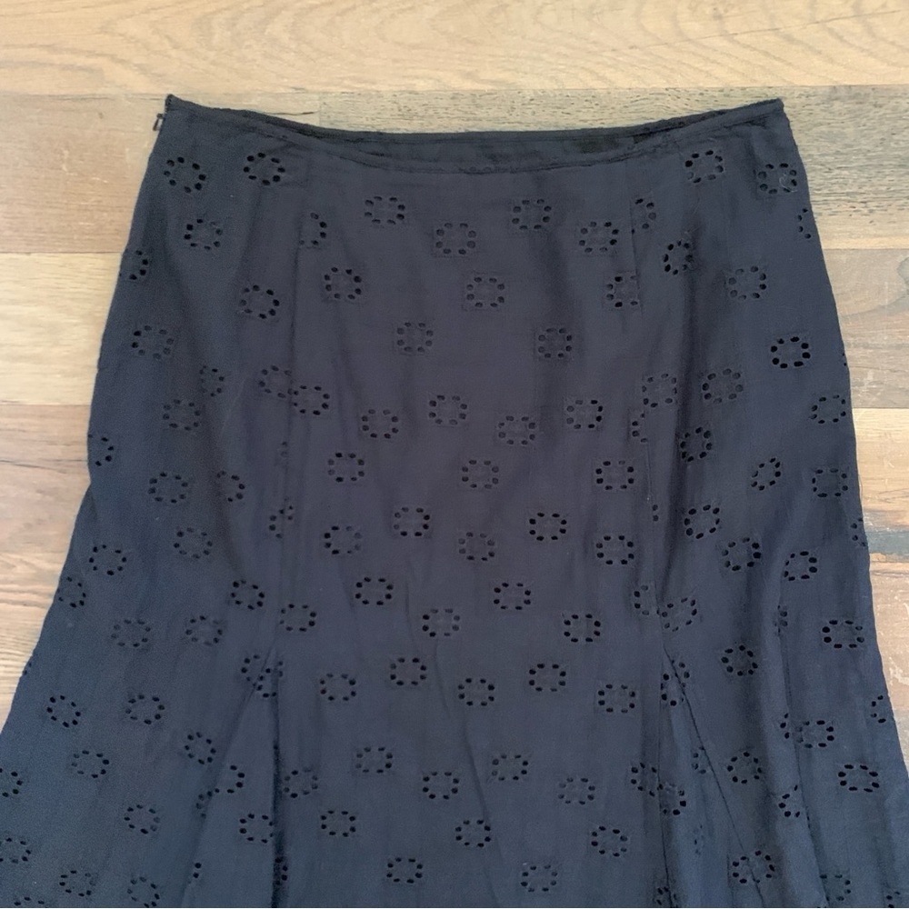 Nine & Co Black Eyelet Cotton Midi Flare Skirt Size 8 - Picture 5 of 7